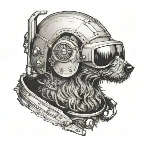 Irish Wolfhound wearing a space helmet tattoo design idea