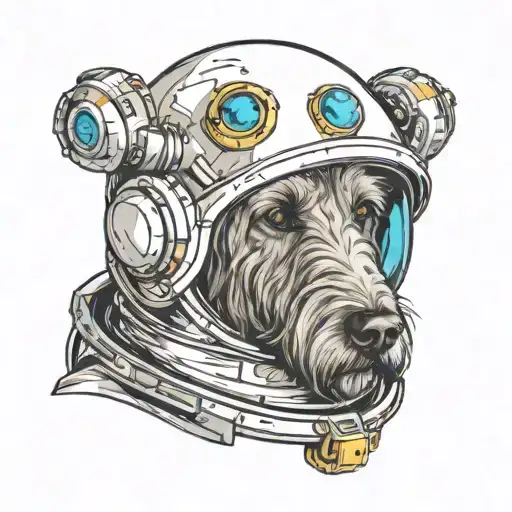 Irish Wolfhound wearing an astronaut helmet. tattoo design idea