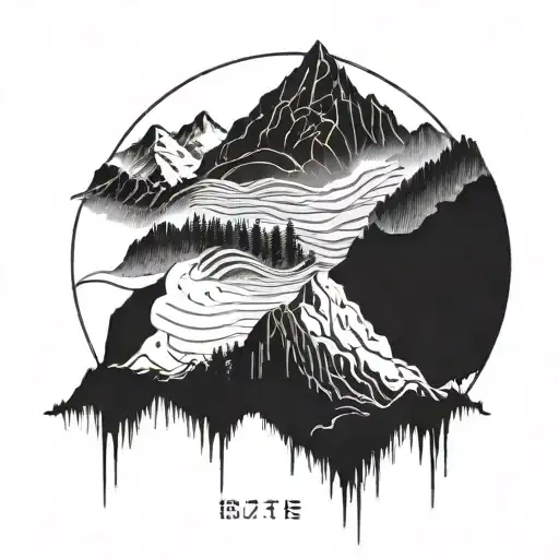 A detailed mountain landscape with a hidden financial graph incorporated into the design tattoo design idea