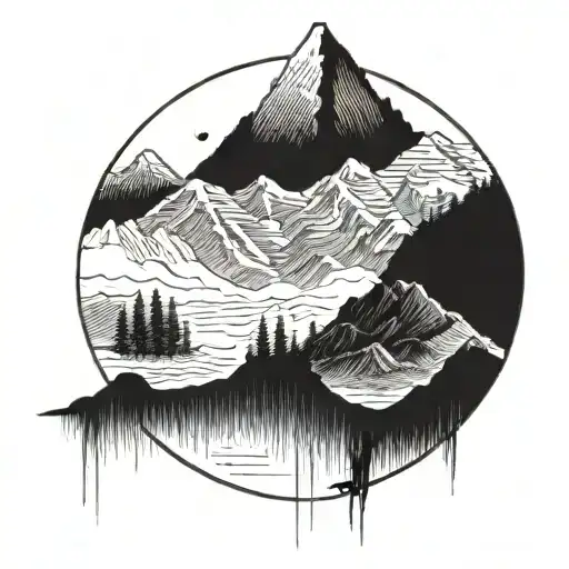A detailed mountain landscape with a hidden financial graph incorporated into the design tattoo design idea