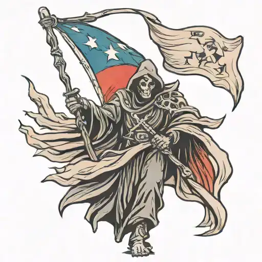 Grim Reaper holding Texas Flag primarily black tattoo design idea