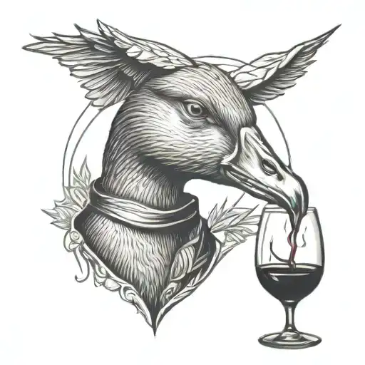 goose with a glass of wine tattoo design idea