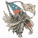 Grim Reaper holding Texas Flag primarily black tattoo design idea