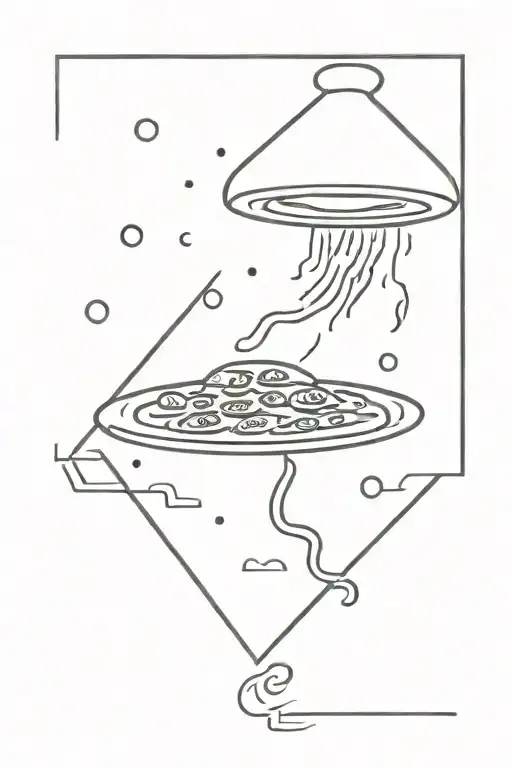 pizza and chef abducted into ufo red beam tattoo design idea