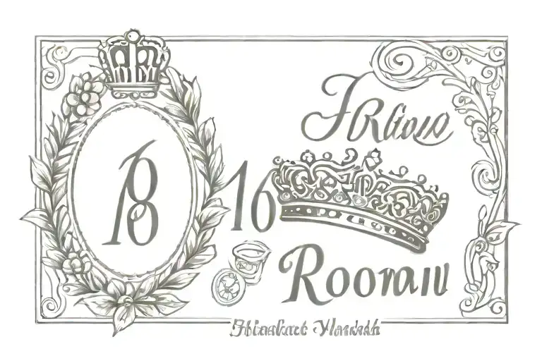 a royal flush & a crown royal bag & a maile lei wrapped around it with the date 10.29.1930- 04.10.2022 in roman numerals tattoo design idea