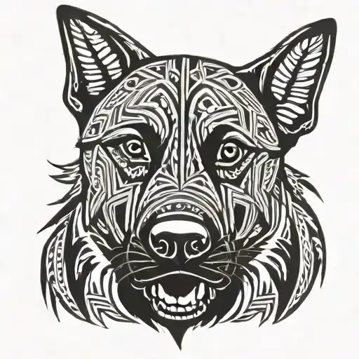Malinois, tribal tattoo style, simplified line, black and white, no colors, front view tattoo design idea
