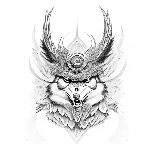 katana en el medio con cuervos y ramas de cerezo envolviendo  tattoo design idea