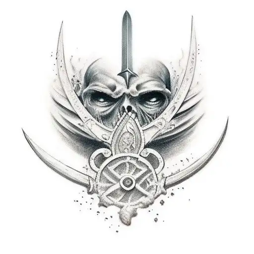 sword going into skin ripped skin tattoo design idea