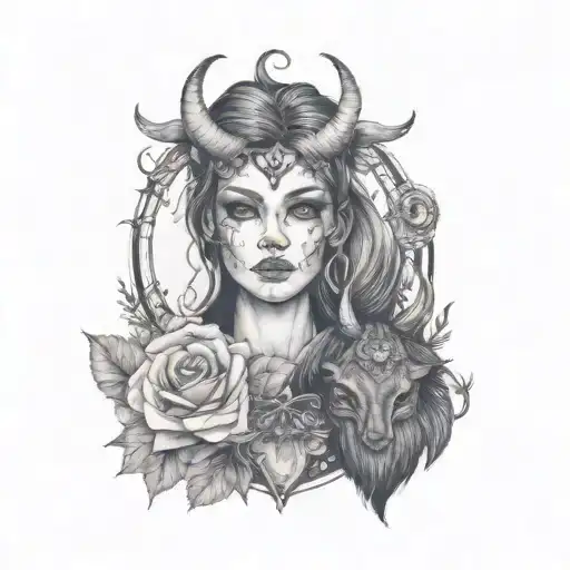 a woman with horns and a heart tattoo design idea