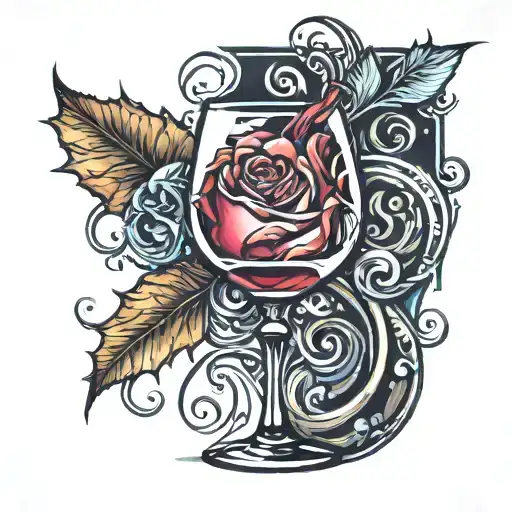 wine glass with ice cubes and a spiral stem tattoo design idea