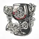 wine glass with ice cubes and a spiral stem tattoo design idea