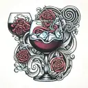 wine glass with ice cubes and a spiral stem tattoo design idea