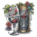 wine glass with ice cubes and a spiral stem tattoo design idea