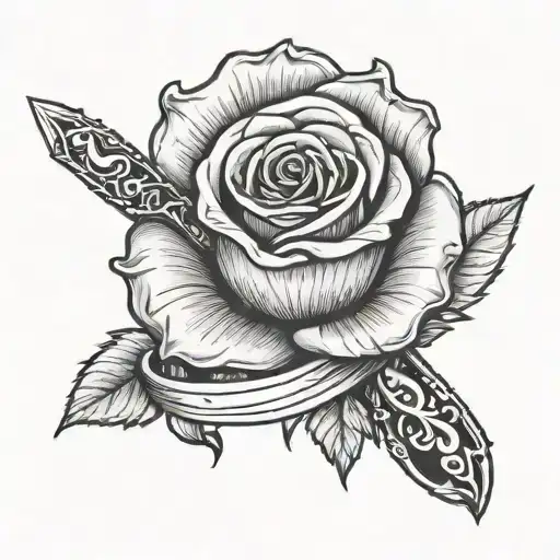 Bowie knife rose cigarette coffee cup tattoo design idea