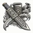Bowie knife cigarettes coffee cup surrounded tattoo design idea