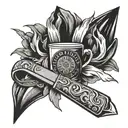 Bowie knife cigarettes coffee cup surrounded tattoo design idea