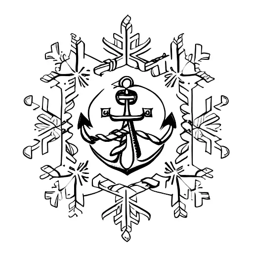 Anchor made of skis and snowflakes tattoo design idea