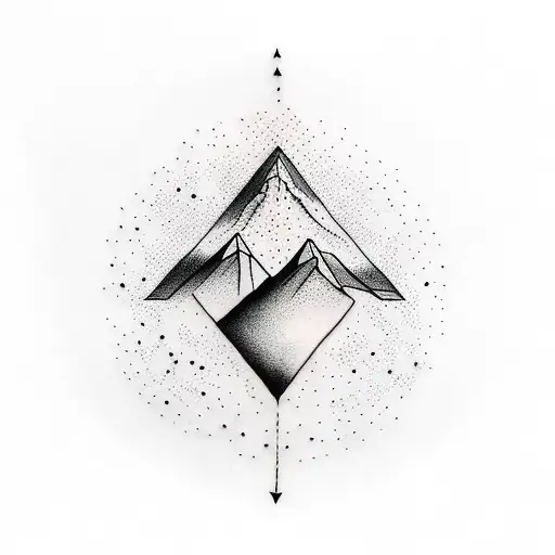 A minimalist tattoo representing the balance between nature and self-growth, featuring a silhouette of a mountain range merging with a human figure tattoo design idea