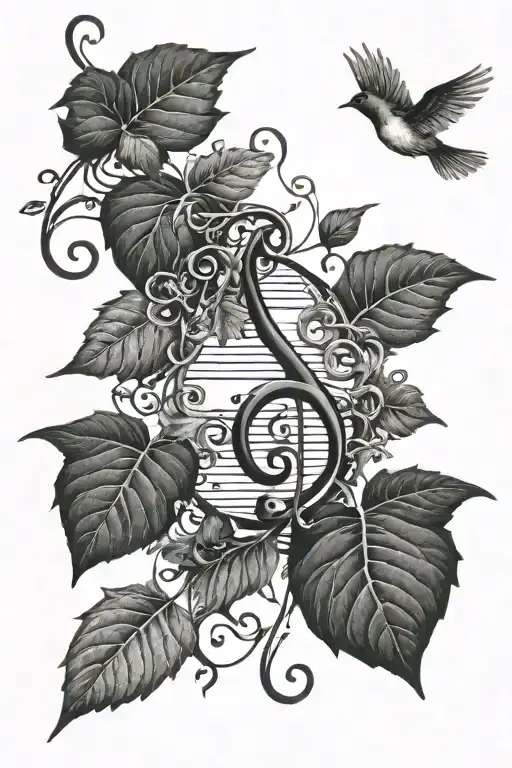 Vines coming up the arm with birds and music notes   tattoo design idea