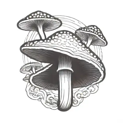 A blackwork tattoo of a psychedelic mushroom morphing into a Clutch logo tattoo design idea