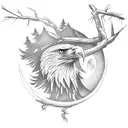 A majestic eagle perched on a tree branch with a full moon in the background tattoo design idea