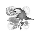 A majestic eagle perched on a tree branch with a full moon in the background tattoo design idea