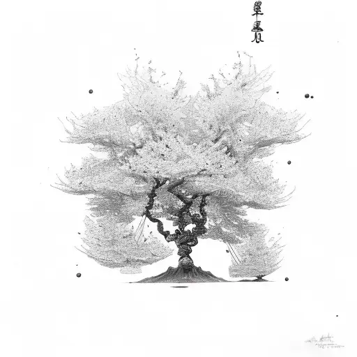  A cherry tree, the trunk of the tree made of a fluid material and composed of y tattoo design idea
