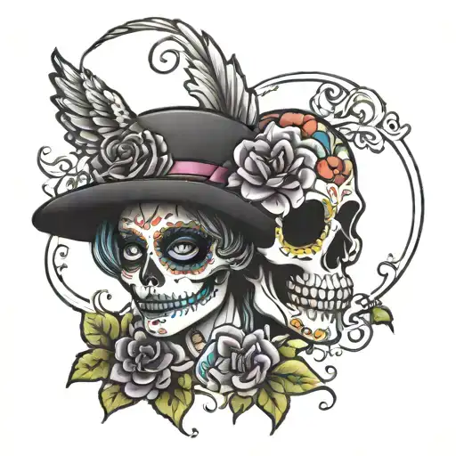day of the dead in love and memory tattoo design idea