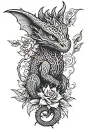 toothless dragon, Celtic, flowers   tattoo design idea
