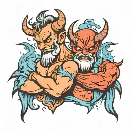 god and devil divide man tattoo design idea