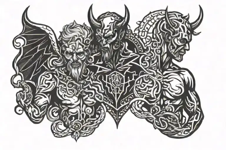 god and devil divide man tattoo design idea