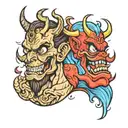 god and devil divide man tattoo design idea