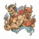 god and devil divide man tattoo design idea