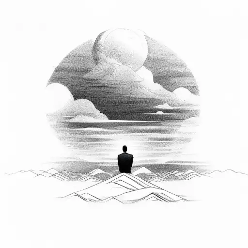 men look at the sky in a deep meditation  tattoo design idea