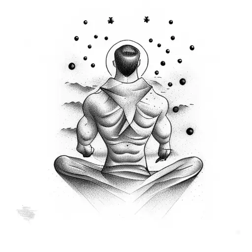 men look at the sky in a deep meditation  tattoo design idea