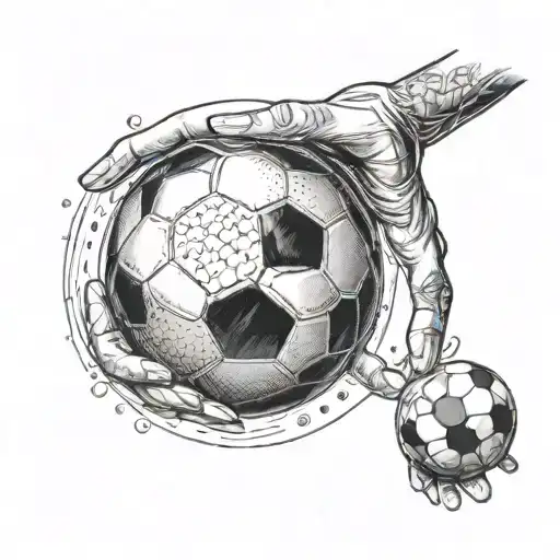 A tattoo design of a mother and son holding hands, with a football in the background to symbolize your bond with your family and passion for football tattoo design idea