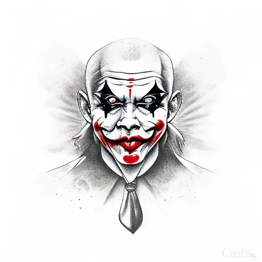 Carta joker/comodin en blanco y negro con un estilo crudo tattoo design idea