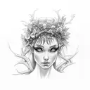 pagan elf girl with tree vines and flowers tattoo design idea