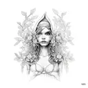 pagan elf girl with tree vines and flowers tattoo design idea