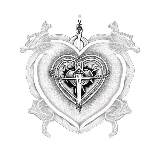 sacred heart with rosary  tattoo design idea