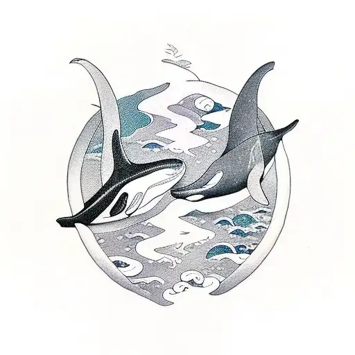 two orcas in yin-yang symbol tattoo design idea