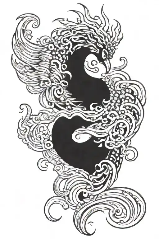 A phoenix rising from the water with intricate Japanese wave patterns tattoo design idea