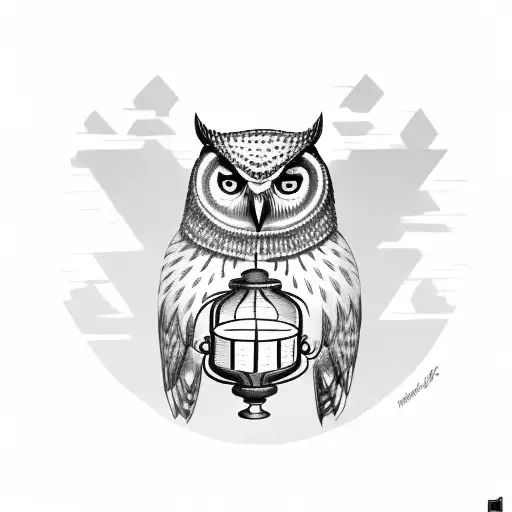 nordic owl holding lantern tattoo design idea