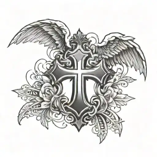 cross tattoo in thigh for men with wings gangsta  tattoo design idea