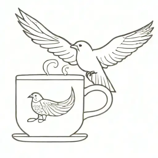 An intricate tattoo design of a coffee cup morphing into a bird in flight tattoo design idea