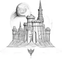 babylon castle tattoo design idea