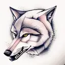 peaceful wolf, moon background, wisdom tattoo design idea