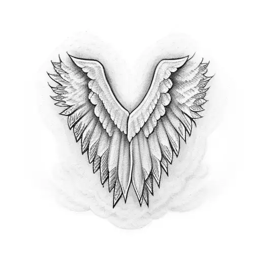 angel wings with letter D and 444 tattoo design idea
