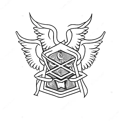 angel wings with letter D and 444 tattoo design idea