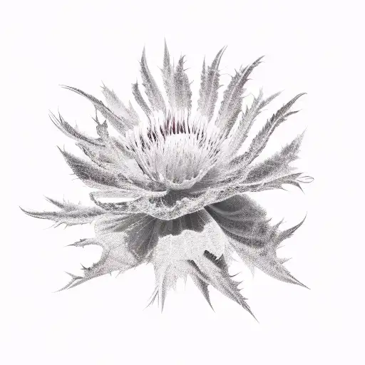 a thistle, a plum blossum tree and a red peony sleeve  tattoo design idea